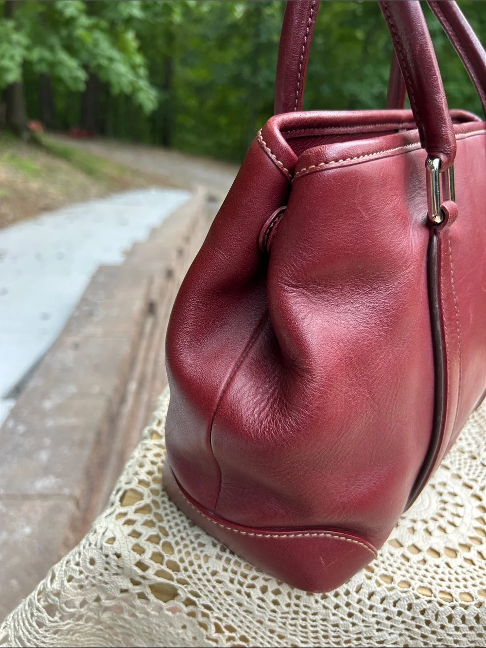 Vintage Coach Burgundy Red Leather Satchel Bag | Turn-Lock Closure | D3P-7586